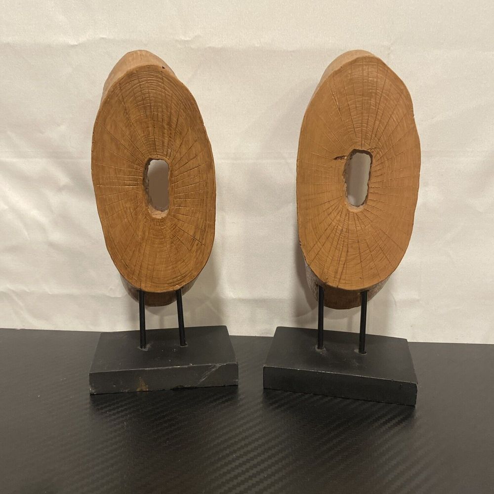 Set of Tree Trunk‎ Sculpture Oval Realistic Carved Resin Hollow Wood Pedestal 8"